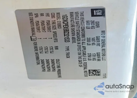 2011 Chevrolet Silverado C1500 z USA, uszkodzony, nr VIN 1GCNCPEX6BZ221533